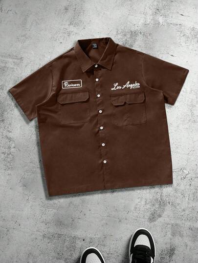 PAVTROS 加大码男士休闲衬衫，宽松工装口袋设计短袖衬衫，多口袋休闲衬衫，都市休闲风格，简约百搭，实用，都市气息，日常休闲，时尚百搭，节日礼物，男友礼物