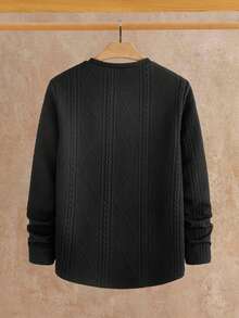 HIMLAND 男士优雅休闲日常通勤长袖T恤 - 黑色 - 查看 2