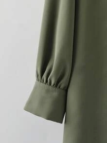 Lacomfia 大码女式亮片植物图案长袖单排扣阿拉伯风格上衣 - 橄欖綠 - 查看 6