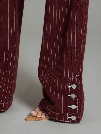 Denimoi Button Detail Slit Ankle Straight Leg Denim Jeans Fashionable Streetwear Denim On Denim Winter