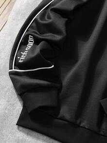 SHEIN 2pcs/Set Casual Streetwear Outfit For Teenage Boys, Loose Fit Letter Print Hoodie And Straight Leg Pants With Contrast Stripe Design Fall Winter