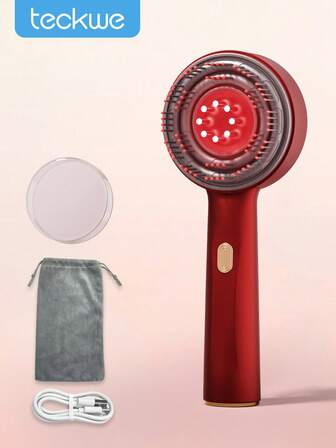 Teckwe Electric Scalp Massage Comb, Red Light Hair Care Comb, Three Modes Available, Type-C Charging Scalp Care Massage Comb Red Light Hair Loss Prevention Hair Device Head Medication Device Hair Liquid Introduction Comb 1400mAh