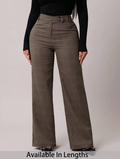 SHEIN PETITE CURVE Plus Size Women's High Waist Houndstooth Straight Loose Casual Pants, Business, Retro, Party, Resort, Outing, Old Money, Siren Coquettish, Prom, Ball, Valentine's Day, Cruise Attire, Commuting, Richly Layered, Date Night, Gathering, Minimalism, Birthday, Formal Event, Break, Modest, Chic, Casual, Shopping, Street Wear, Going Out, Plaid Pants Women Dress Pants High Waisted Pants Wide Leg Pants, Chic Pants For Women