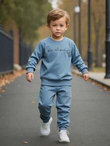 SHEIN Young Boy Letter Graphic Pullover & Sweatpants