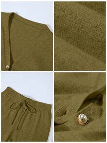 Franclia 2pcs/Set Women Casual Loose Knit Sweater & Pants Loungewear Set, Comfortable & Minimalist Design - Olive Green - View 8