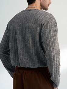 Airaco 男士休闲罗纹四分之一扣长袖T恤，秋季款 - 深灰色 - 查看 4