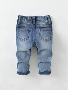 بنطلون جينز أزرق ضيق مهترئ مطاطي كاجوال فينتاج للأولاد الرضع، للارتداء اليومي في فصل الخريف والشتاء، للشارع، عيد الميلاد، رأس السنة، ، الشتاء - أزرق متوسط - مشاهدة 2