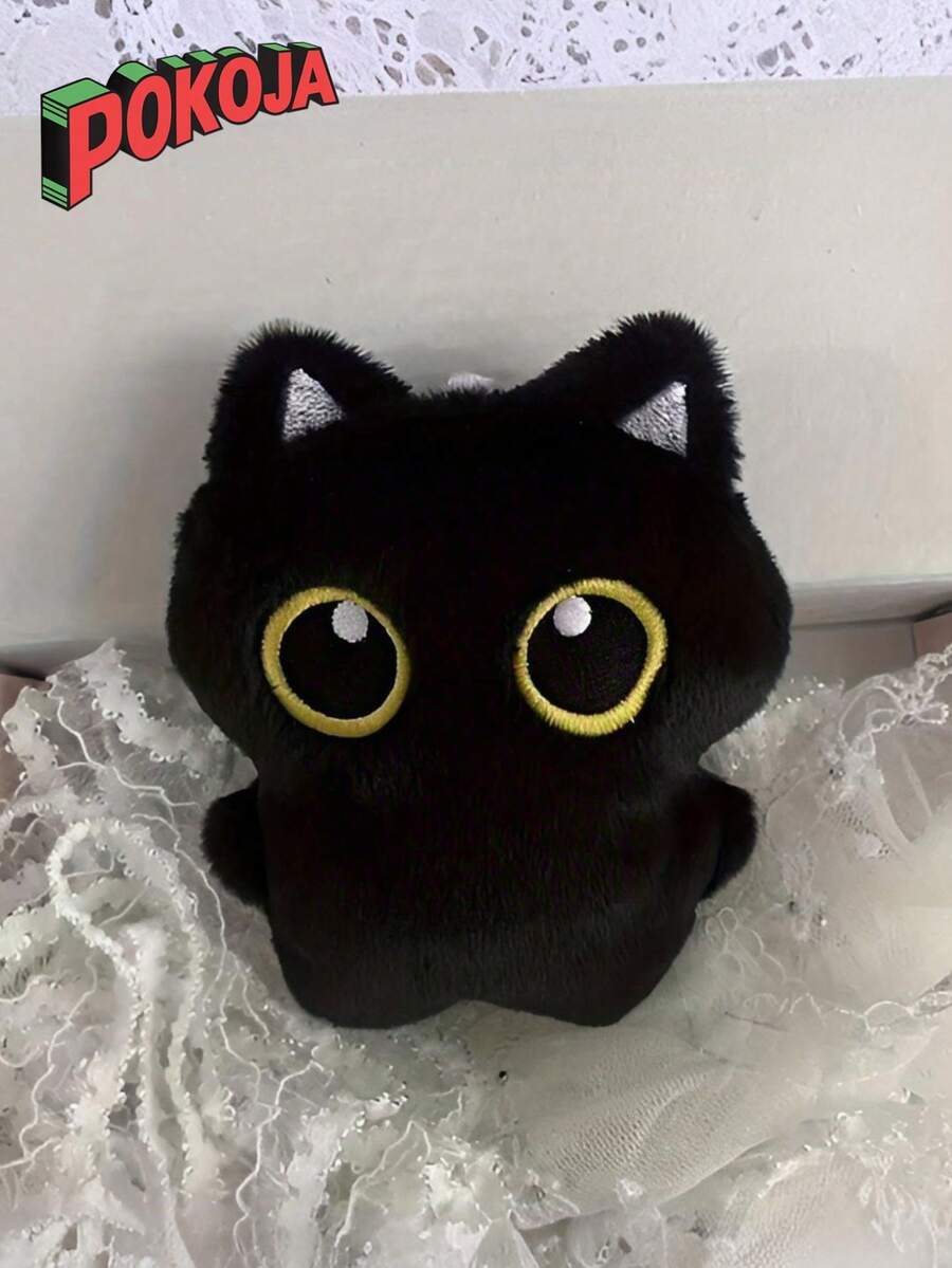 POKOJA LAND - SELECTS Cute Black Cat Plush Doll Keychain, Super Adorable Small Cat Stuffed Animal Pendant, Random Pearl Chain, Best Gift For Kids, Perfect Gifts For Birthday, Halloween Decorations, Christmas Gifts, Home Decor, Christmas Decorations Spring To Summer - Multicolor - View 1