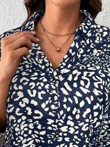 EMERY ROSE Camisa de manga media con estampado de leopardo talla grande - Azul Marino - Ver 6