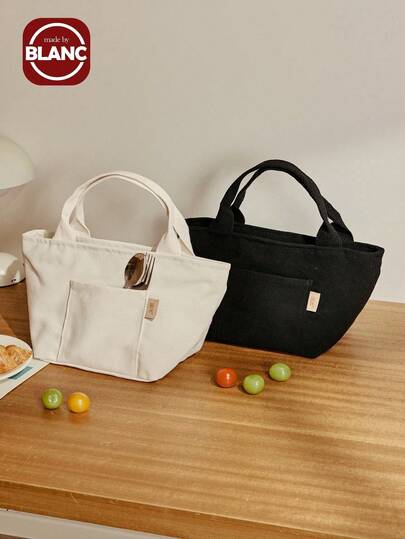 Versatile Canvas Insulated Foil Lunch Bag With Zipper - Portable Storage Tote Bag For Travel And Picnics, Easy To Clean Square Storage Bag, Back To School, Outdoor Carrying Bag