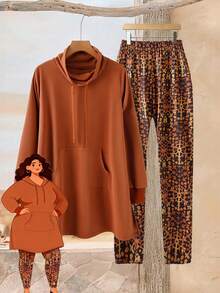 EMERY ROSE 秋季大码休闲上衣和紧身裤两件套 - 彩色 - 查看 1