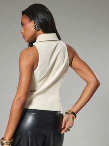 Hauture 女士性感休闲办公室交叉吊带露背西装背心 - 杏色 - 查看 6