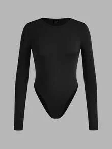SHEIN EZwear 3pcs Solid Color Versatile Outdoor & Homewear Contrast Color Women Long Sleeve Bodysuit, Suitable For Spring & Autumn - Multicolor - View 6