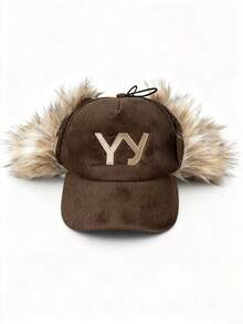 ROMWE Grunge Punk 1pc Y2K Style Furry Patchwork Baseball Cap, Letter Embroidery Snapback Hat, Streetwear Adjustable Cap