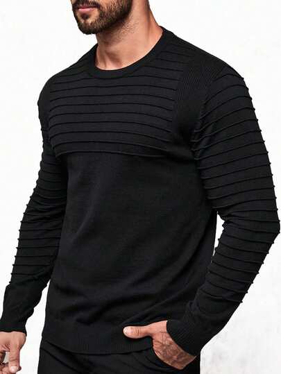 Manfinity Homme Plus Size Men's Solid Color Crew Neck Long Sleeve Casual Pullover Sweater, Autumn/Winter