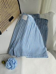 Comfortcana Shorts a cuadros de talla grande, de moda para el verano - Celeste - View 4