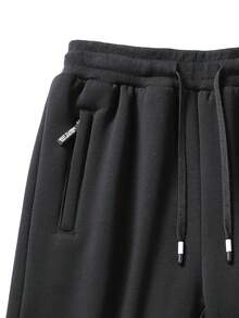 Manfinity Homme Men's Loose Thermal Lined Drawstring Waist Pants, Men's Sweatpants, Winter Sweatpants, Sweatpants For Men, Men's Winter Pants, For Fall - Black - View 4