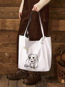 HARRY POTTER X SHEIN Túi Tote Chống Thấm Nước Họa Tiết Hoạt Hình Thời Trang Cho Nữ Dung Tích Lớn - Đen và trắng - Xem 4