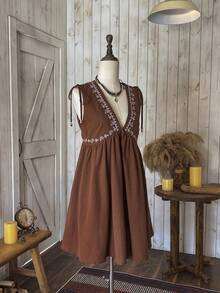 Wildy 棕色梭织无袖女士度假连衣裙 - 咖啡棕 - 查看 5