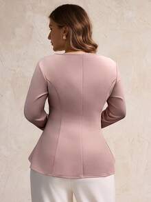 SHEIN LUNE 大码女式甜心领方领荷叶边下摆休闲衬衫 - 藕粉色 - 查看 2