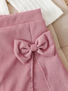 Elladie kids 2 pezzi/set Ragazza giovane, stile casual di tutti i giorni, stile di strada alla moda, t-shirt a maniche lunghe con design a cuore a girocollo e pantaloncini in velluto a coste, completo adatto per tutte le stagioni - Rosa - Visualizzare 7