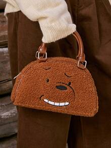 We Bare Bears X SHEIN Bolso de mano estilo Boston con estampado de dibujos animados amarillo, estilo casual de campus y calle - Marrón Chocolate - Ver 2