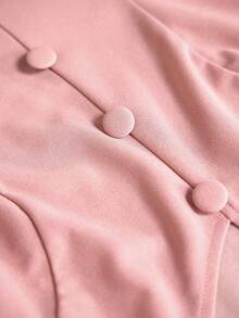 Xyvia Bộ đồ thanh lịch cho nữ, màu trơn, cổ áo bất đối xứng, tay dài, thiết kế nút cài, quần ống rộng - Màu be - Xem 6