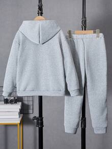 Tween Boy 2pcs Set Casual Hoodie And Sweatpants, Knit Fabric, Autumn/Winter, School, Campus, College
