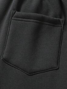 Manfinity Homme Men's Loose Thermal Lined Drawstring Waist Pants, Men's Sweatpants, Winter Sweatpants, Sweatpants For Men, Men's Winter Pants, For Fall - Black - View 5