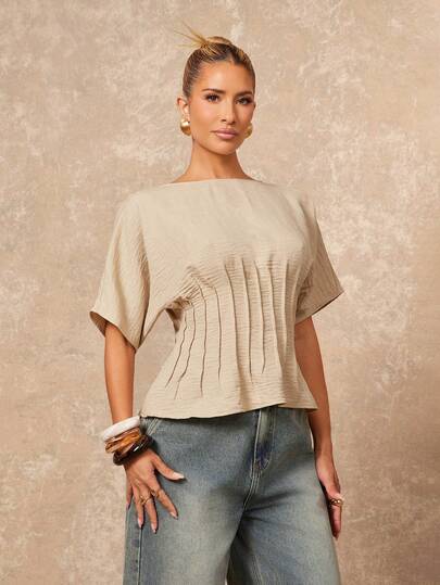 Lumalex Women's Casual Daily Commuting Women's Elegant Solid Color Batwing Sleeve Blouse Business Spring/Summer