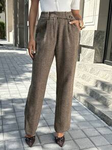Chiquease Women's Herringbone Straight-Leg Casual Pants,Espresso Brown Elegant Autumn Winter Office Commuting Versatile Christmas New Year Party Dress Trousers - Brown - View 4