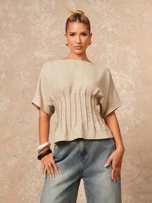 Lumalex Women's Casual Daily Commuting Women's Elegant Solid Color Batwing Sleeve Blouse Business Spring/Summer - Khaki - View 2