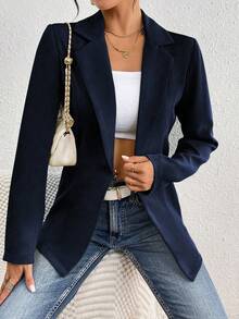 SHEIN Unity Blazer de cintura ceñida de unicolor, amigable para el transporte - Azul Marino - Ver 5