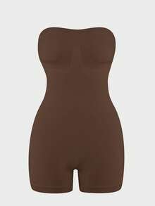 SHAPORA 一件式女士无肩带连体衣，收腹提臀 - 棕色 - 查看 3