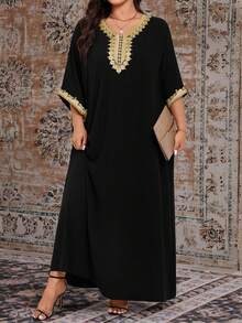 Elenzga Plus Size Women's Long Loose Casual Midi Dress, Versatile And Stylish For Daily Commute, Minimalist And Elegant Moftif Dresses For Women - Black - View 3