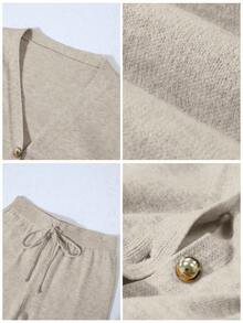 Franclia 2pcs/Set Women Casual Loose Knit Sweater & Pants Loungewear Set, Comfortable & Minimalist Design