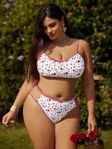 Swim Mod Plus Size Women 2pcs Floral Print Spaghetti Strap Triangle Bikini Set, Vacation - Multicolor - View 5