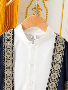 2pcs/Set Young Boys Short Sleeve Jacket And Long Sleeve Half-Placket Shirt Set - Multicolor - View 4