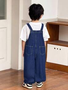 SHEIN Young Boy Blue Denim Overalls With Ankle Cuffs