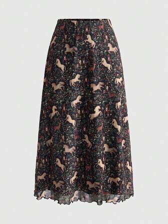 Fairycore Falda punk de corte evasé con estampado de murciélago, calavera, luna y calabaza, estilo gótico oscuro para mujer