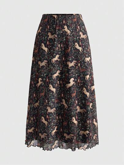 Fairycore Damen Gothic-Stil A-Linien Punk Rock Rock mit Fledermaus-, Schädel-, Mond- und Kürbis-Motiv