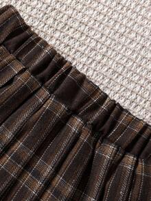 Souflis Souflis 两件套女童休闲时尚韩版套装，白色长袖翻领卫衣搭配棕色百褶裙，适合秋冬季节、返校、聚会、外出等场合。 - 棕色 - 查看 5