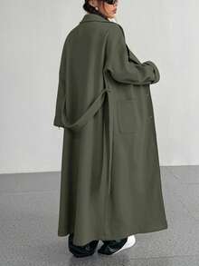 SHEIN Unity Women's Solid Color Drop Shoulder Long Sleeve Single Breasted Pocket Casual Loose Regular Jacket - Green - View 2