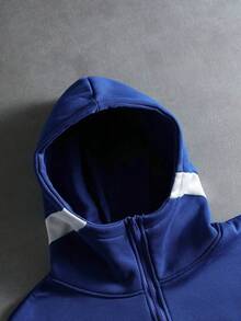 PAVTROS 男士街头风拼接拉链连帽衫，街头服饰，朋友，情侣装，宽松版型，男士，印花，日系风格，男女通用，我爱我的女朋友 - 藍色 - 查看 7