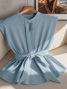 GlowEve CURVE 大码女士休闲中式衬衫，适合派对、聚会、街头、度假、圣帕特里克节、复活节、情人节、圣诞节、感恩节、舒适、百搭、修身、春夏季、独立日 - 霧霾藍 - 查看 1