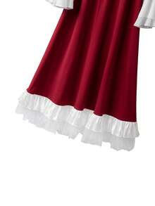 GlowEve CURVE Casual Long Sleeve Square Neck Red A Line Dress With Tiered Flounce Hem And Flare Cuffs Plus Size For Women - Red - View 5