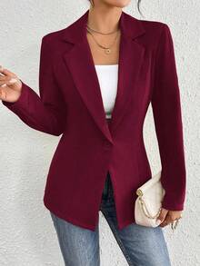 Rafferiza Solid Color Cinched Waist Blazer, Commuter Friendly Fall Cloth For Women - Burgundy - View 4
