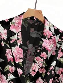 GlowEve CURVE 大码女式时尚通勤优雅印花西装外套和宽松A字裙两件套，商务休闲套装，女士西装外套套装，女士裙装套装，两件套女装，印花西装外套套装，西装裙套装，春季女装 - 黑色 - 查看 6