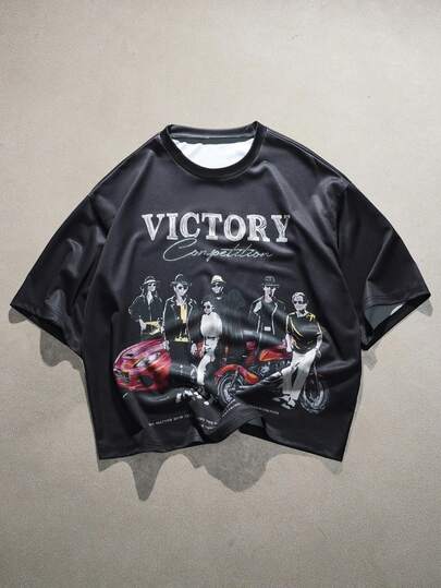 AXEPEAK Men's Graphic T-Shirt With Race Car Driver Print Loose-Fitting Crew Neck Short-Sleeved T-Shirt