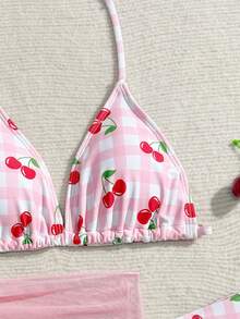 SHEIN Teen Girl Cute Cherry Print Bikini Swimsuit Set With Cover-Up And Mini Skirt Cherry Bathing Suit Teen Swimsuits Pink Teen Pink Gingham Bikini Bikini Set For Teens Pink 2 Piece Swimsuit Teen Summer Pink Vacation Girls 2 Piece Bikini Set With Sarong Skirt Tied Waist Swimwear Beachwear High Waisted Girls Skirt Bathing Suit Summer Vacation Thermal Christmas Holiday Festival New Years Valentines Swim 
رمضان
عباياتabaya جلابياتjalabiya جلابيه Bikini With Skirt Beachwear Girls Cherry Bikini Pink Swimsu - Pink - View 5